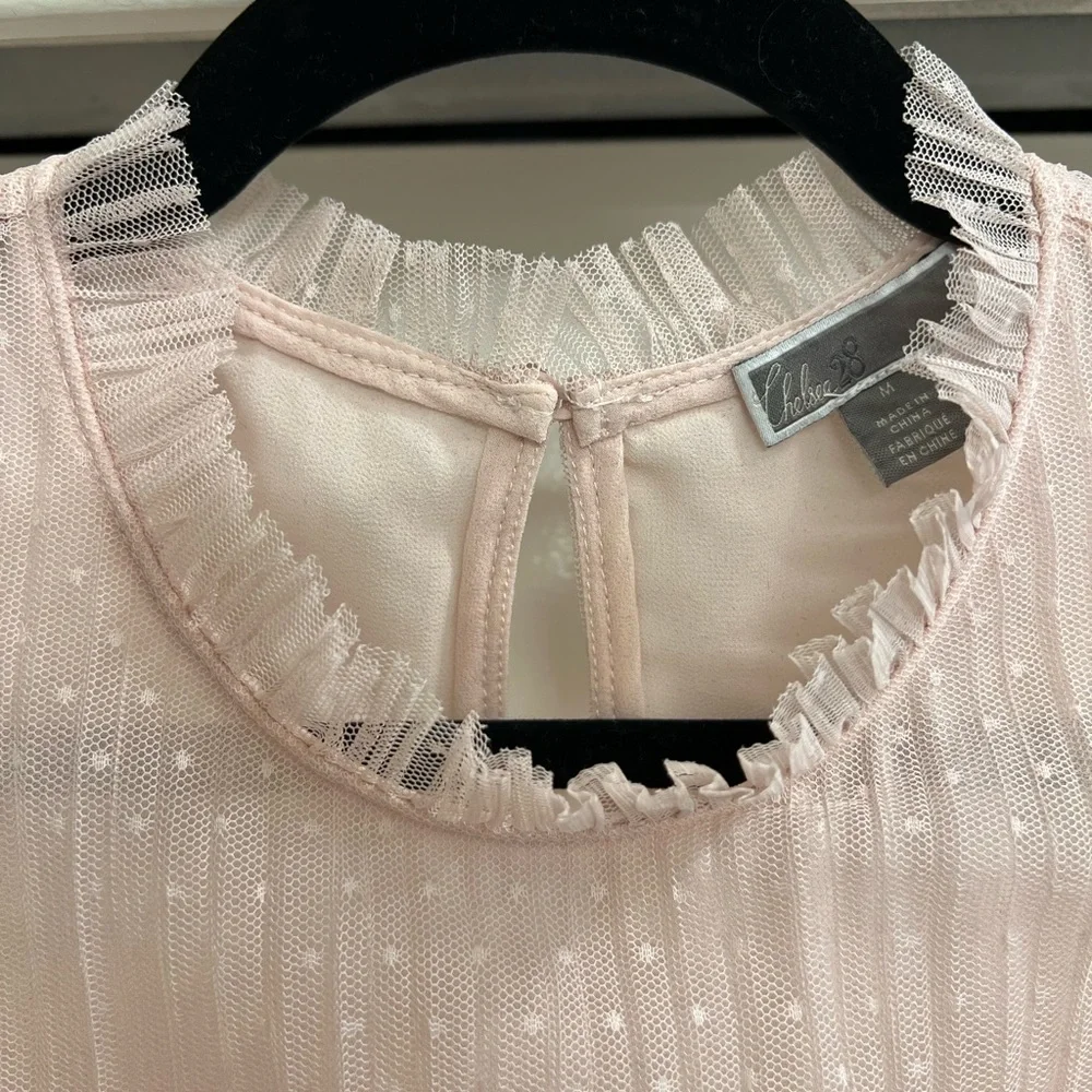 Chelsea 28 Pleated Swiss Dot Mock Neck Sleeveless Top - Picture 3 of 8